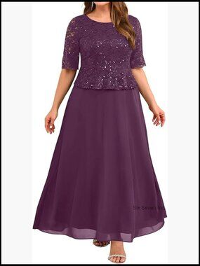 Plus Size Formal Dress Sequin Lace Bodice Long Evening Gown